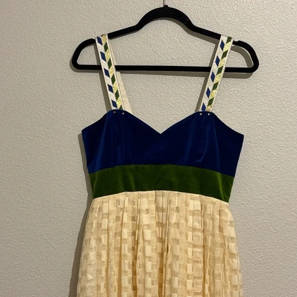 Anthropologie Madchen Velvet Bodice Flocked Silk Dress Cotton Medieval